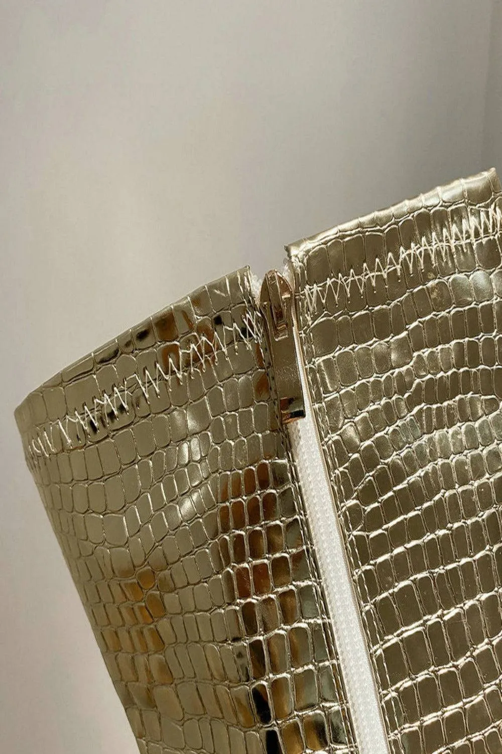 Ruby Metallic Knee High Gold Crocodile Boots