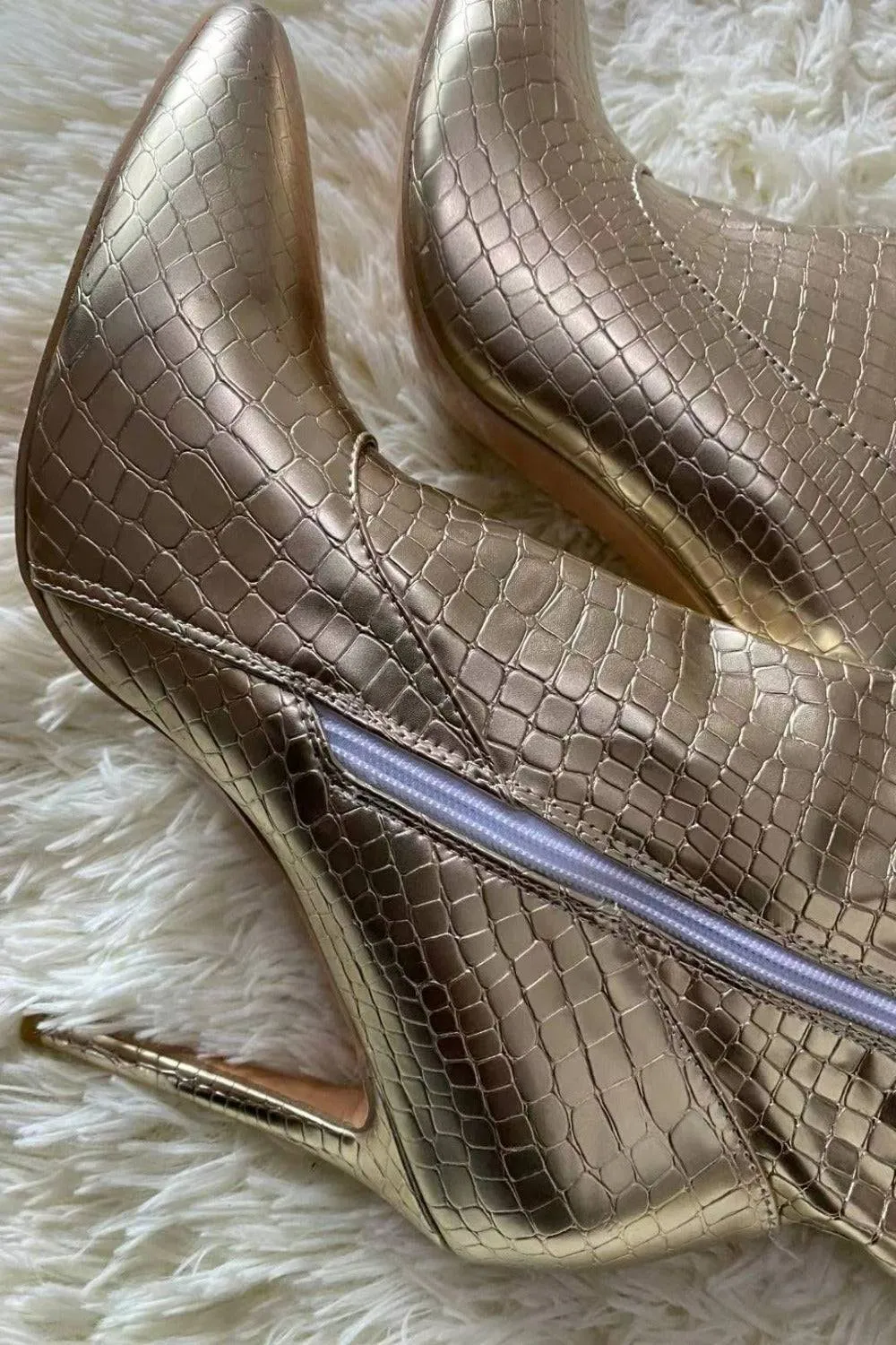 Ruby Metallic Knee High Gold Crocodile Boots