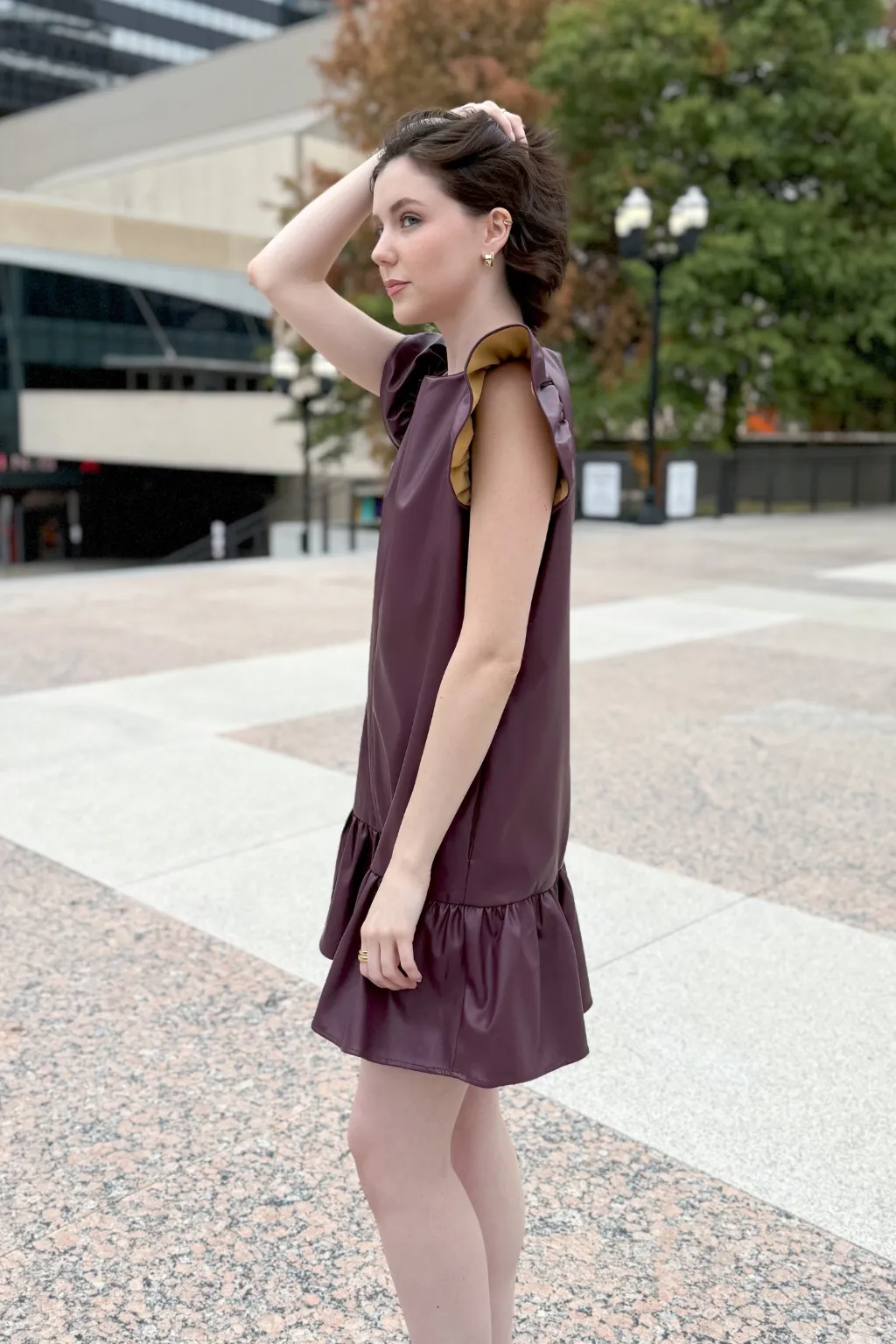 Ruffle Sleeve Mini Dress in Purple