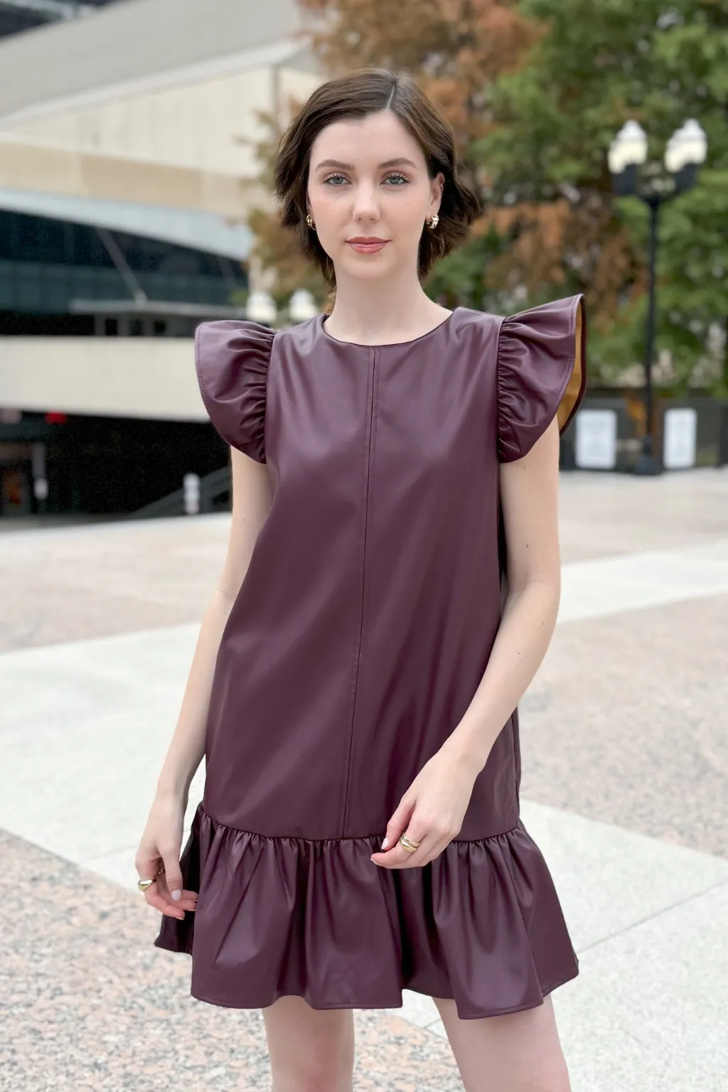 Ruffle Sleeve Mini Dress in Purple