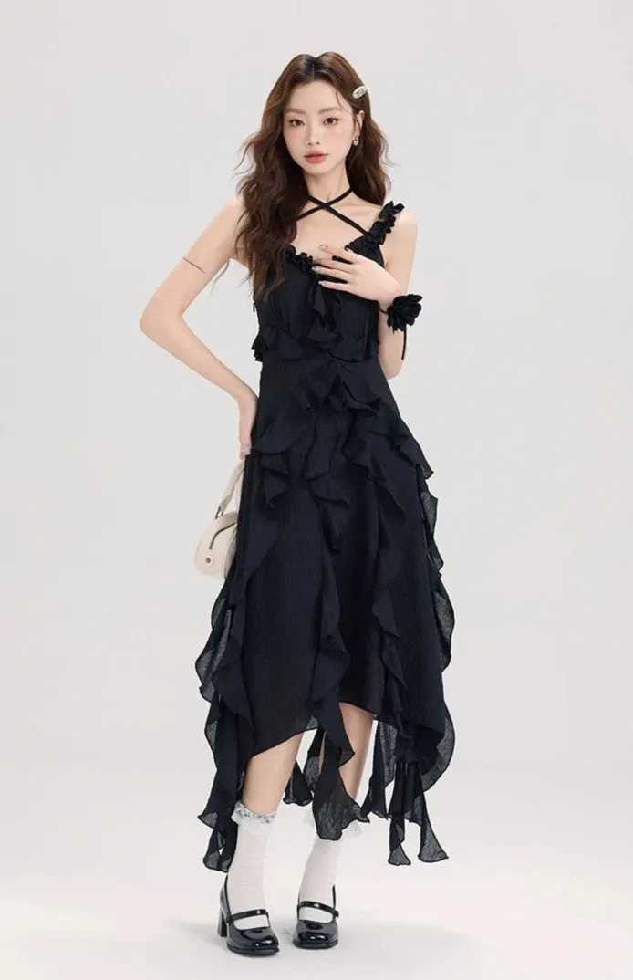 Ruffled Asymmetric Hemline Sleeveless Dress