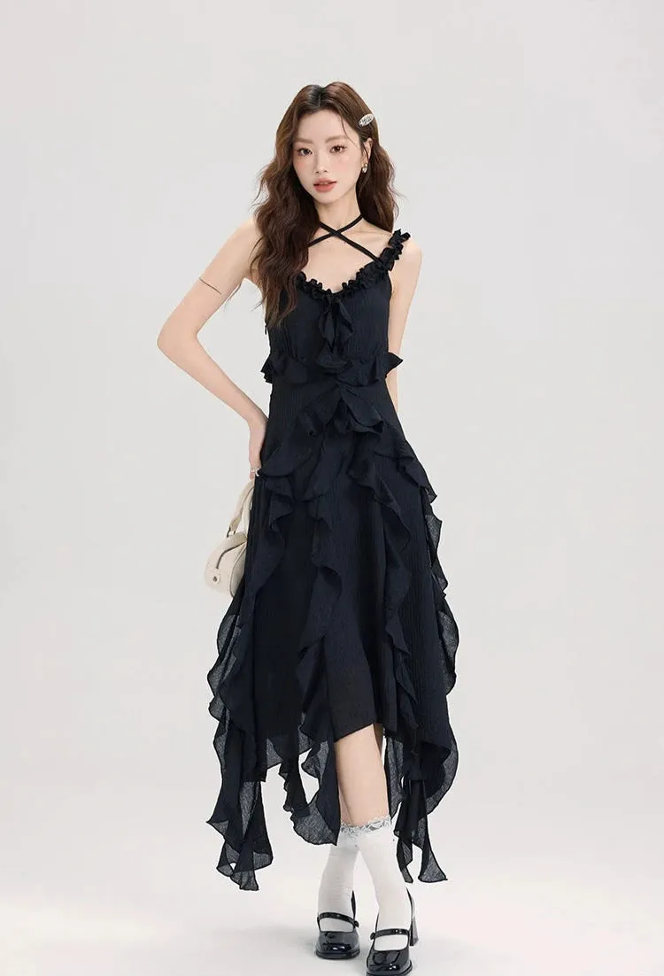 Ruffled Asymmetric Hemline Sleeveless Dress