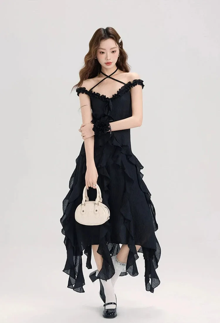 Ruffled Asymmetric Hemline Sleeveless Dress