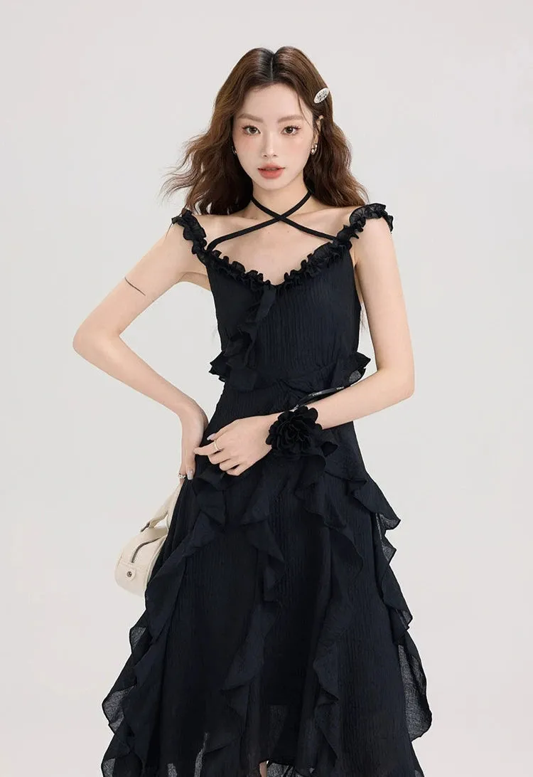 Ruffled Asymmetric Hemline Sleeveless Dress
