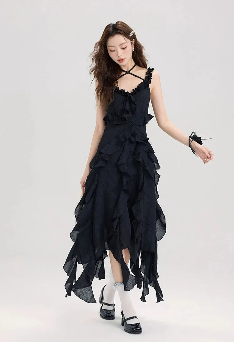 Ruffled Asymmetric Hemline Sleeveless Dress