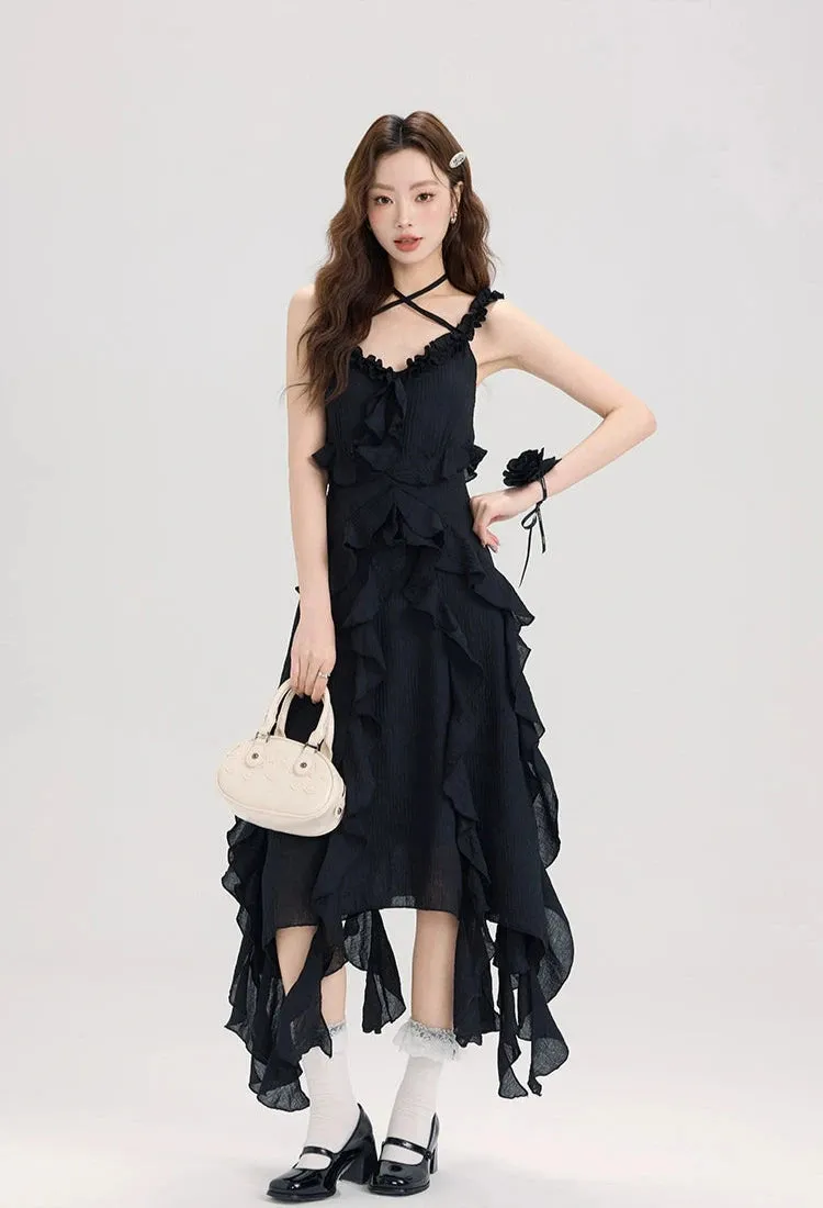 Ruffled Asymmetric Hemline Sleeveless Dress