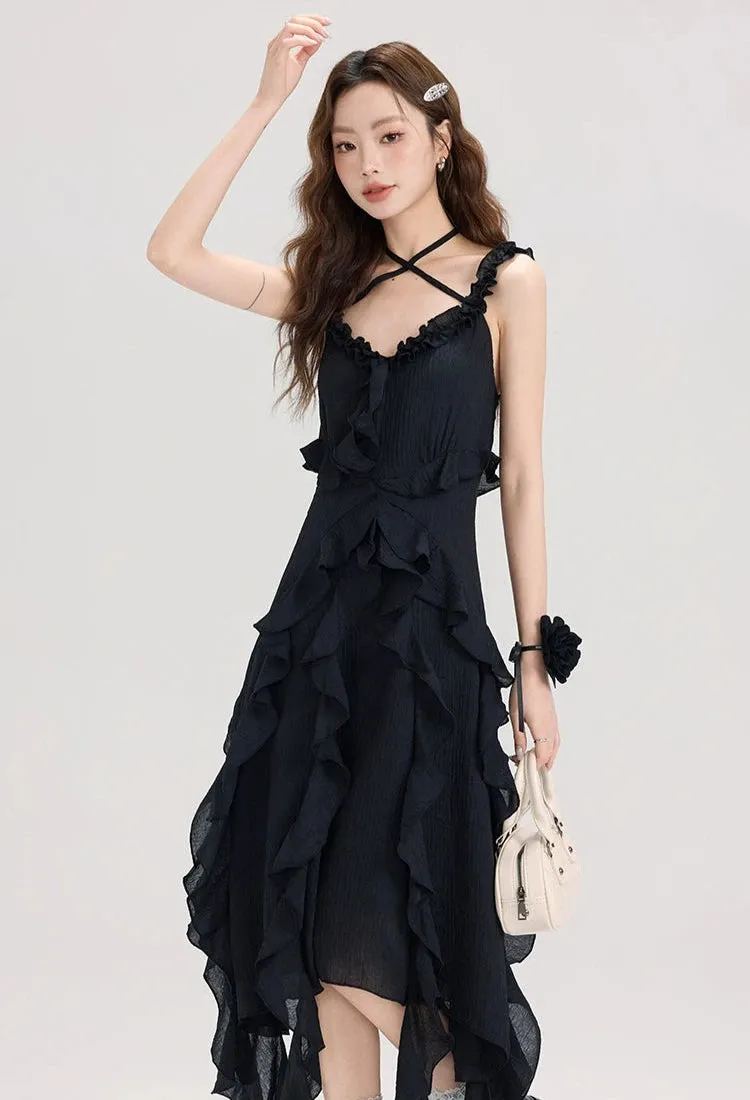 Ruffled Asymmetric Hemline Sleeveless Dress