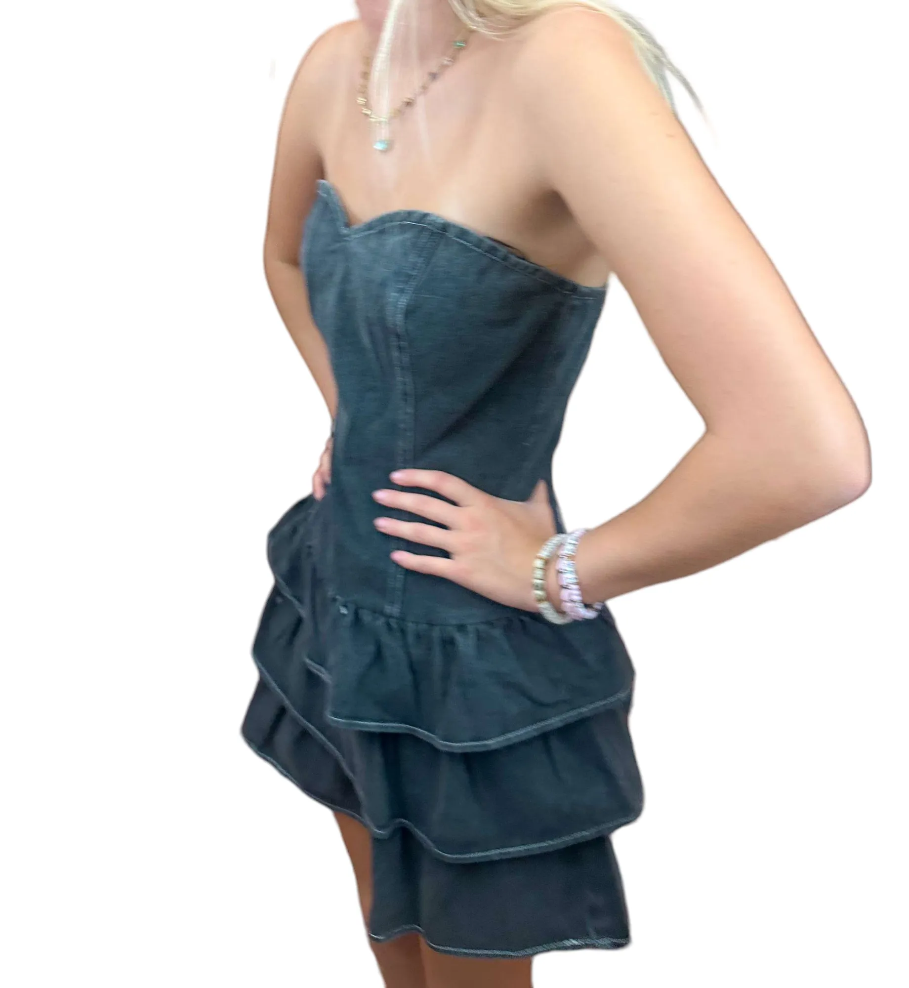 Ruffled Black Strapless Denim Delight