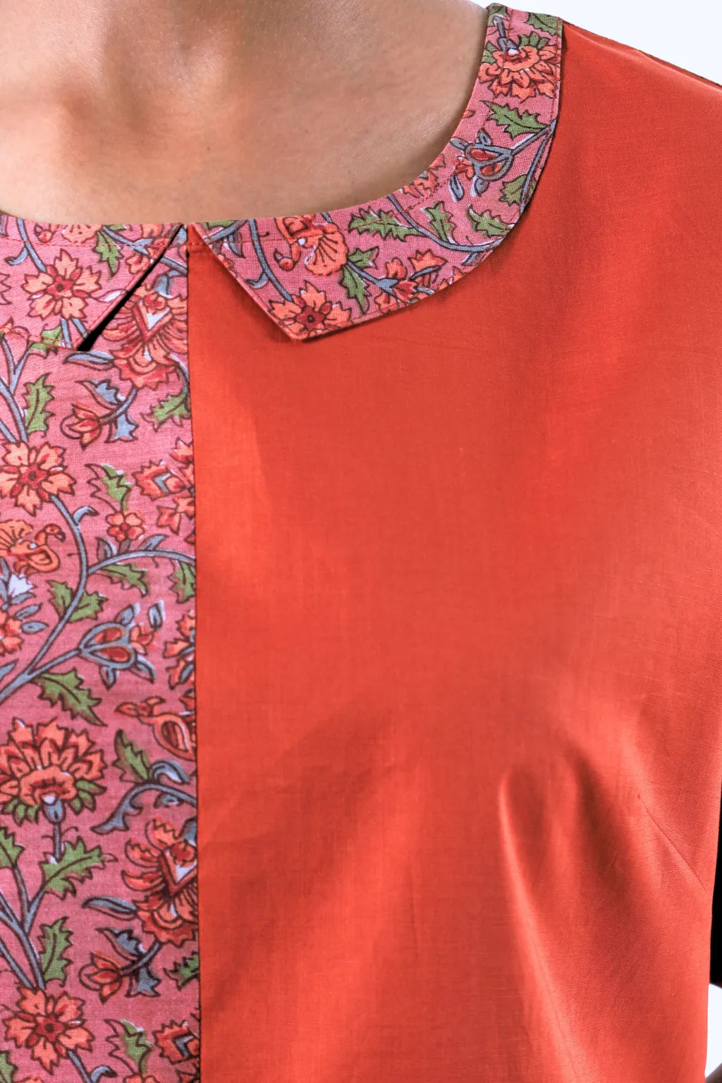 Saffron Front Yoke Block Printed Dress