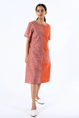 Saffron Front Yoke Block Printed Dress