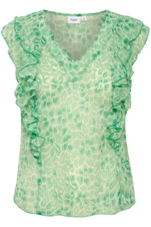 Saint Tropez Tikasz Ice Refresh Animal Printed Semi Sheer Ruffle Detail Blouse