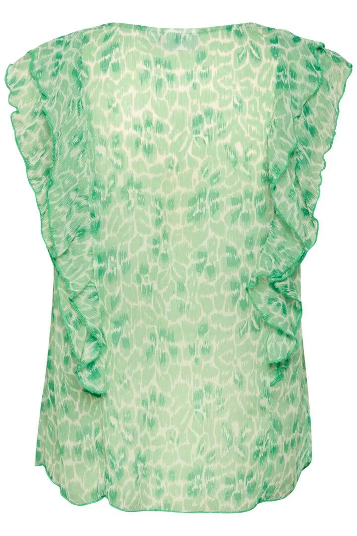 Saint Tropez Tikasz Ice Refresh Animal Printed Semi Sheer Ruffle Detail Blouse