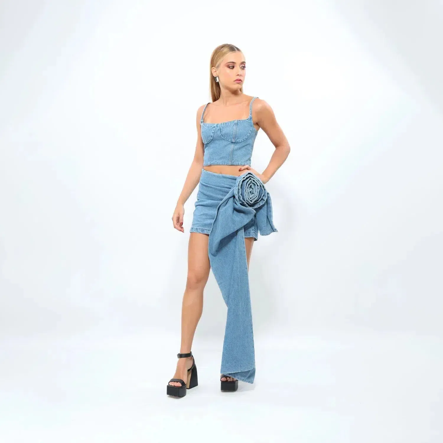 Salira Essence Set – Wash denim - Draped short skirt