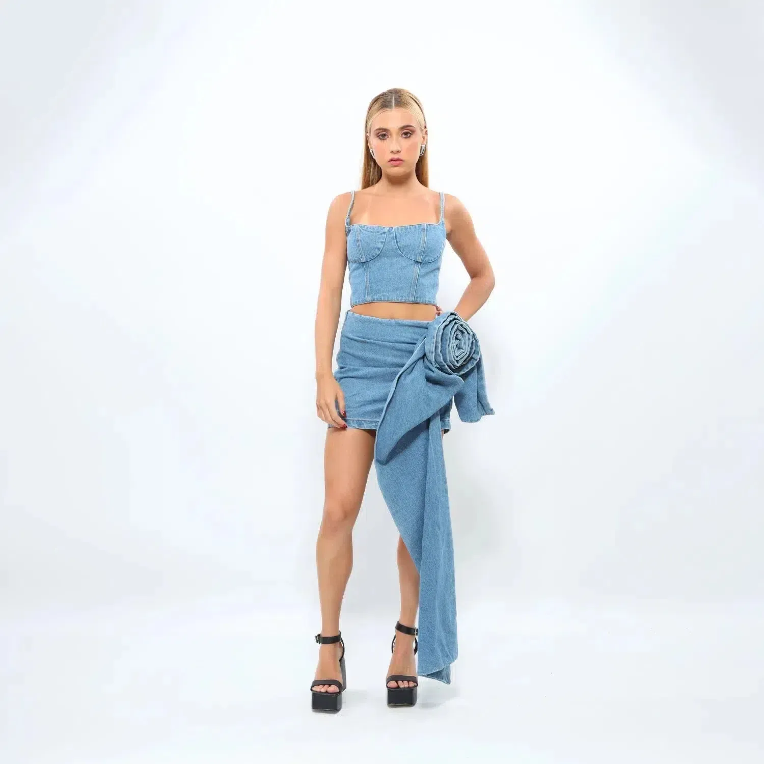 Salira Essence Set – Wash denim - Draped short skirt