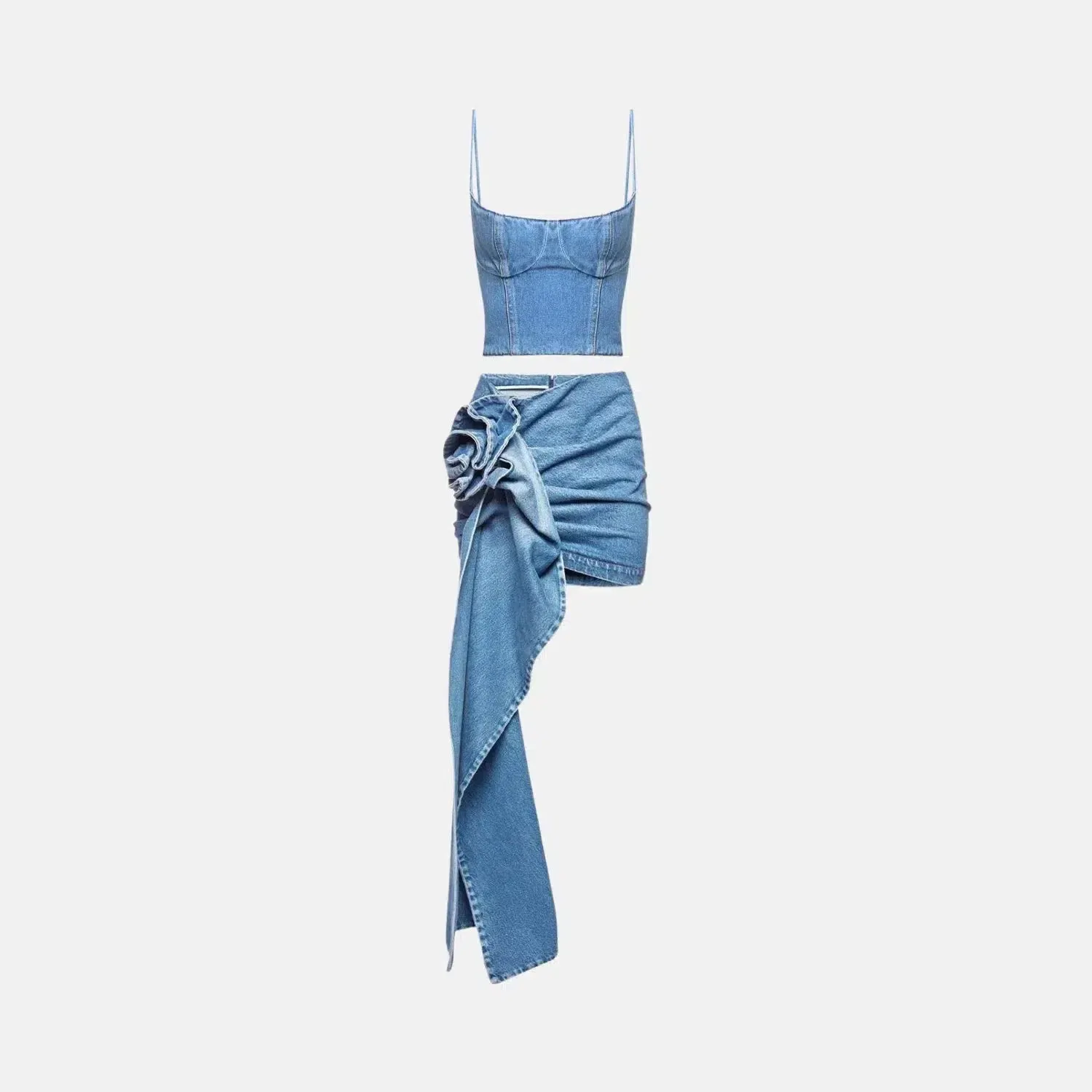 Salira Essence Set – Wash denim - Draped short skirt