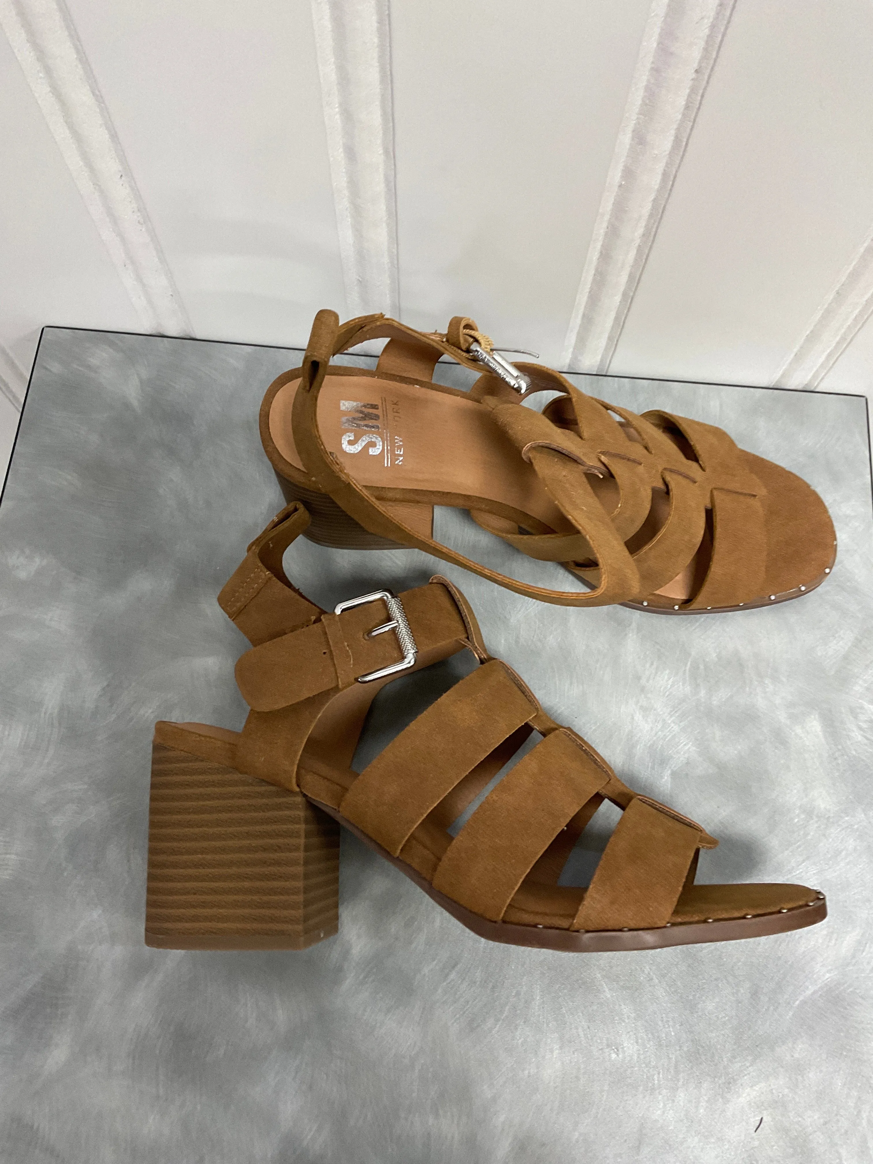 Sandals Heels Block By Steve Madden In Tan, Size:9