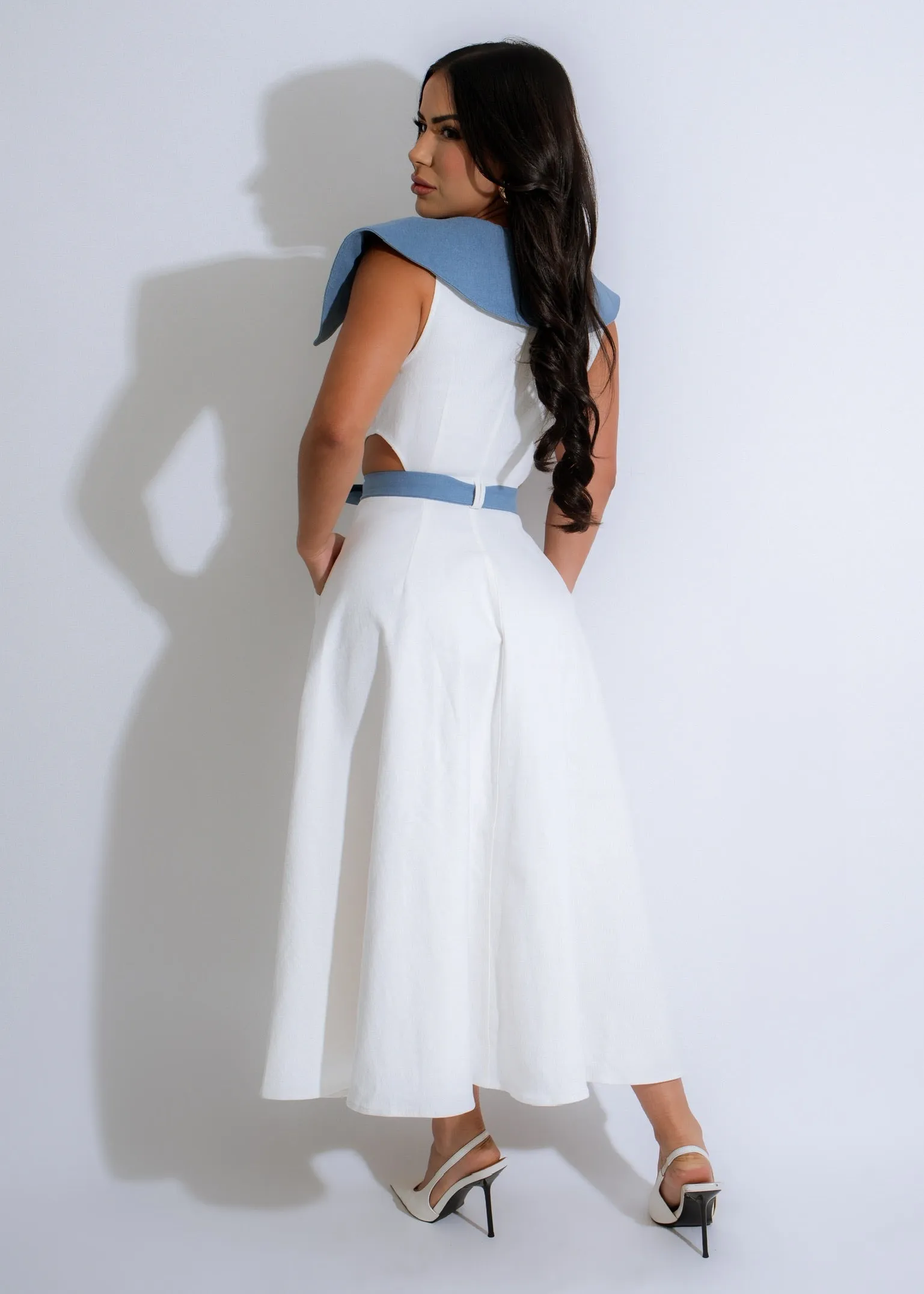 Sandline Contrast Midi Dress White