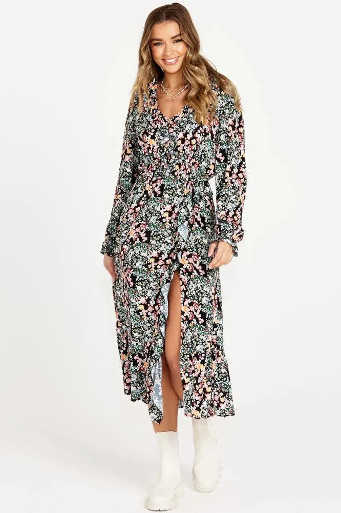 Sass June Long Sleeve Midi Dress Patchwork Floral