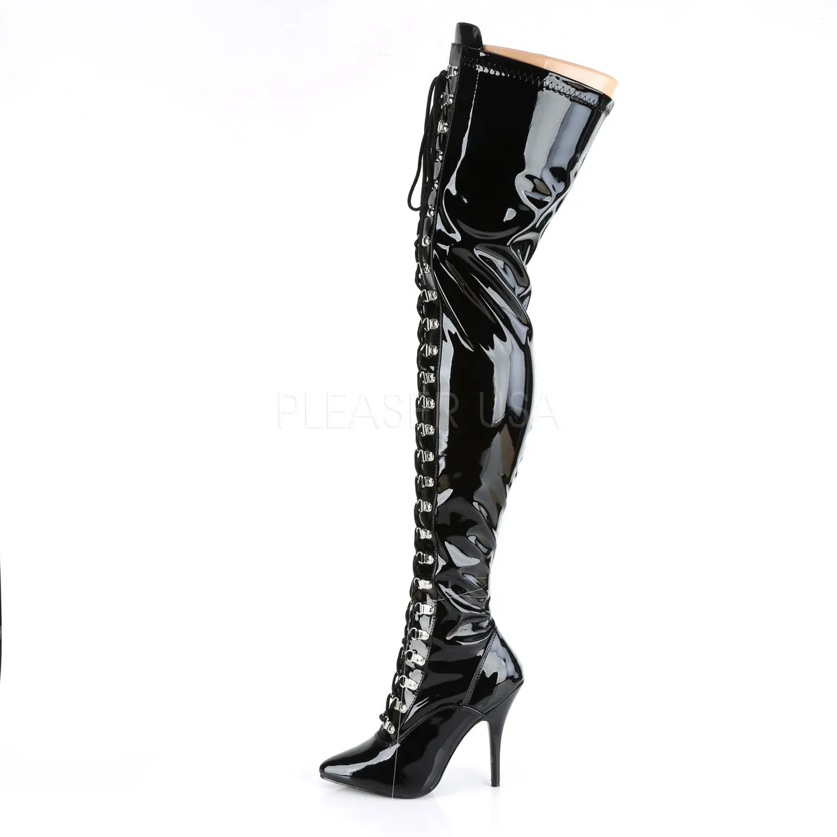 Seduce-3024 Black PA Thigh High Boots