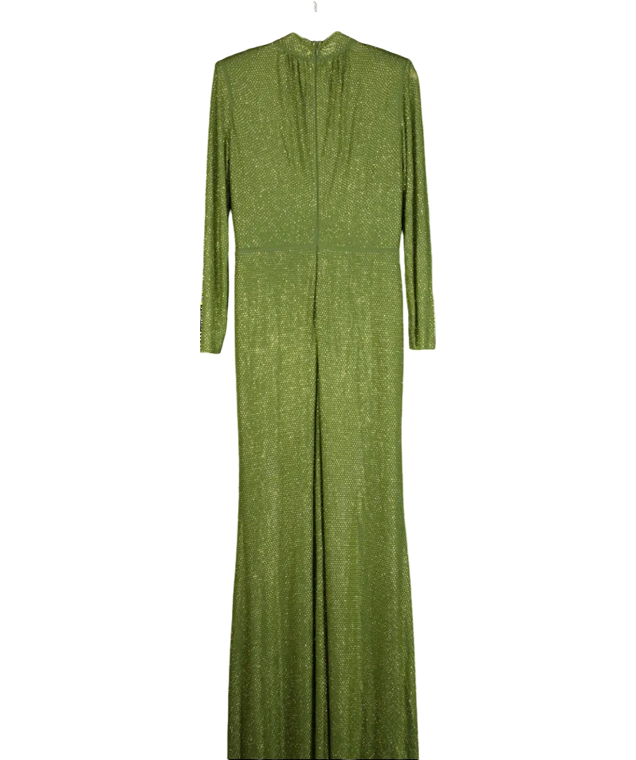 Self-Portrait Olive Green Rhinestone Maxi Dress UK 14