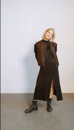 SELINE Puff Sleeved Slit Dress - Black