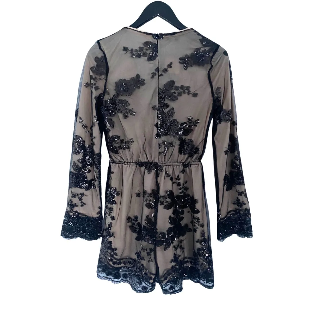Sequins Shorts Playsuit Black Nude