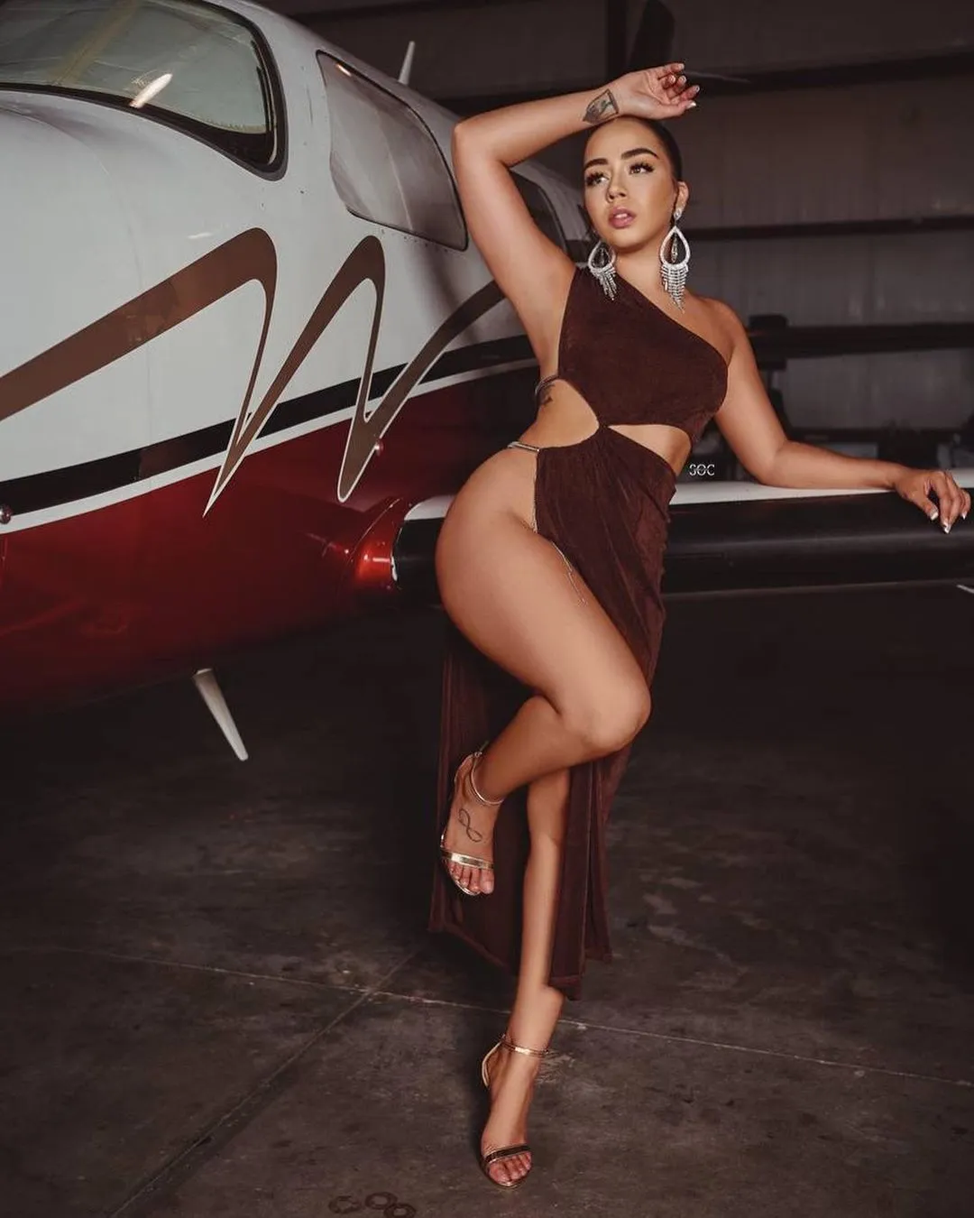 Sexy Brown Cut Out High Split Irregular Party Maxi Dress
