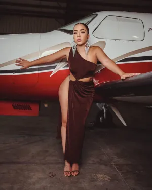 Sexy Brown Cut Out High Split Irregular Party Maxi Dress