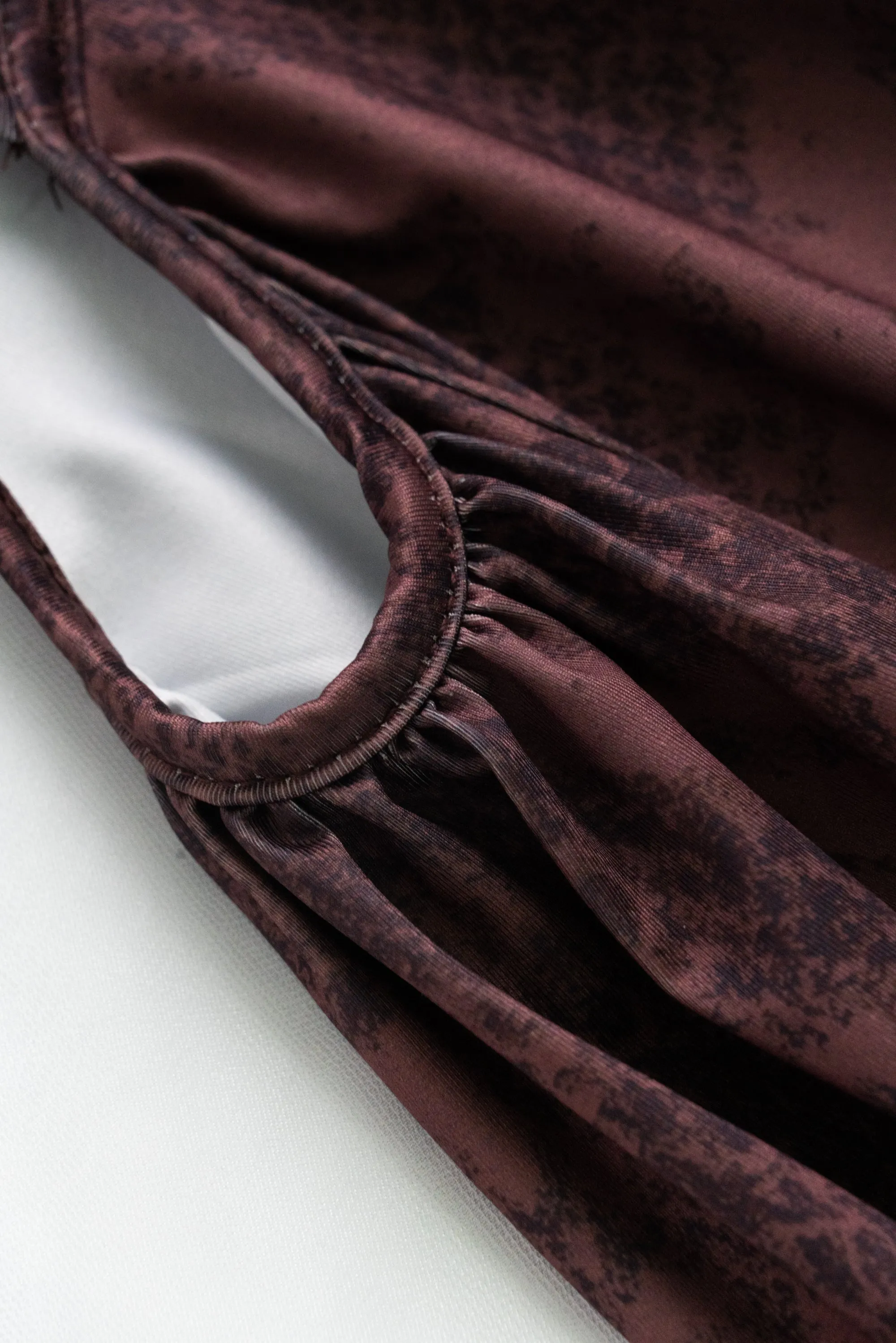 Sexy Brown Irregular Hollow Out Ruched Maxi Dress