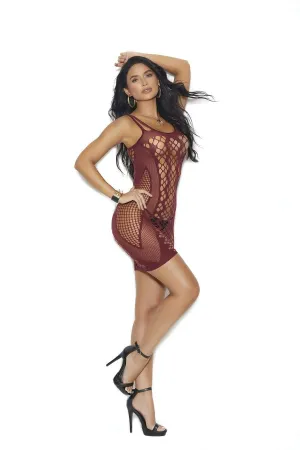 Sexy Burgundy Extreme Sheer Opaque Net Tank Mini Dress