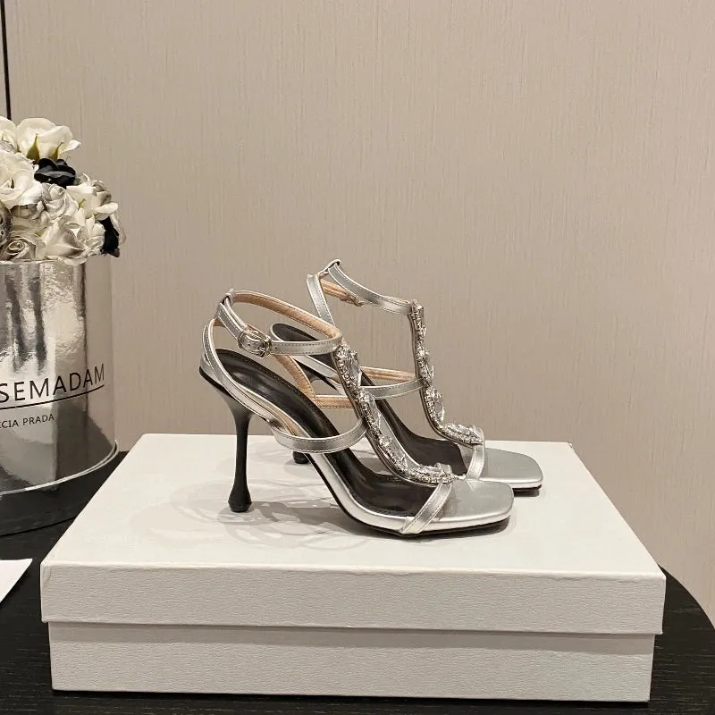 Sexy Versatile Retro Style Rhinestone High-heeled Sandals