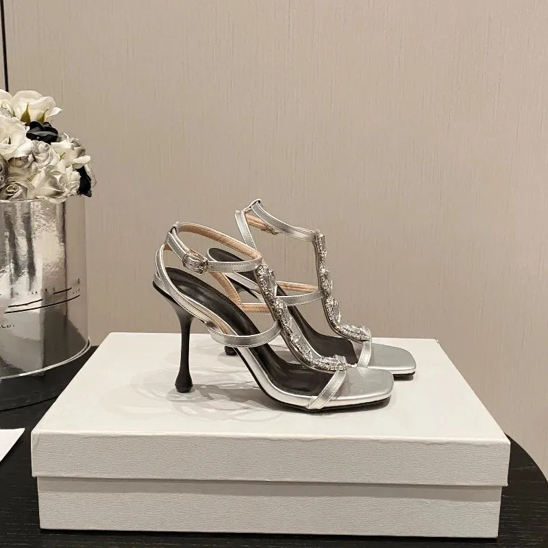 Sexy Versatile Retro Style Rhinestone High-heeled Sandals