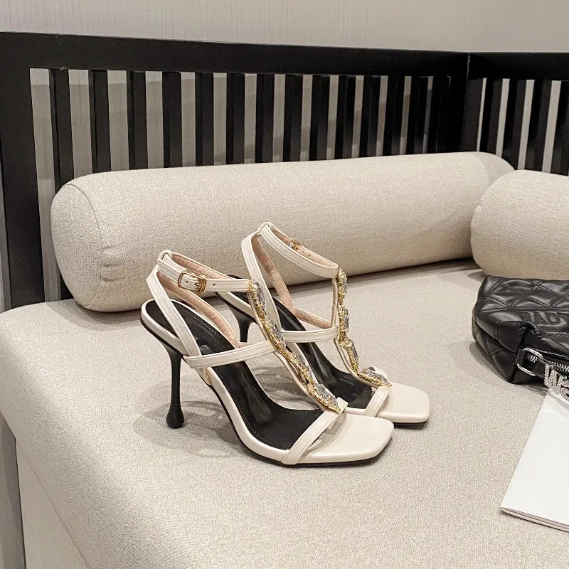 Sexy Versatile Retro Style Rhinestone High-heeled Sandals