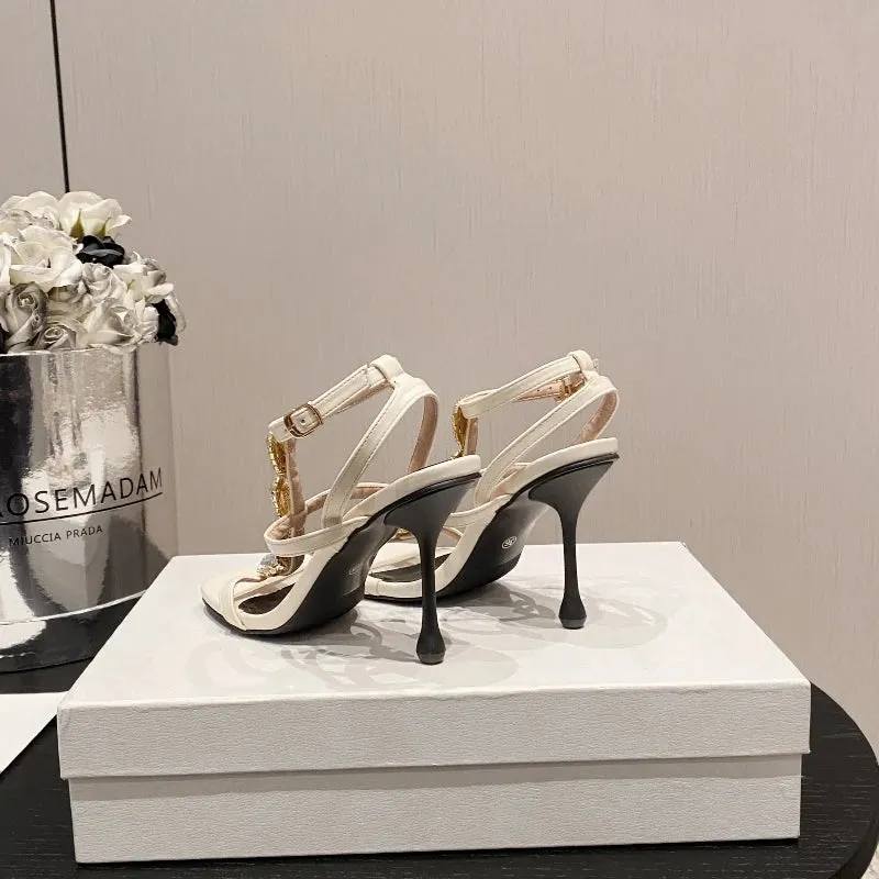 Sexy Versatile Retro Style Rhinestone High-heeled Sandals