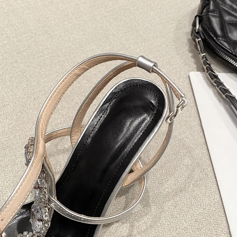 Sexy Versatile Retro Style Rhinestone High-heeled Sandals