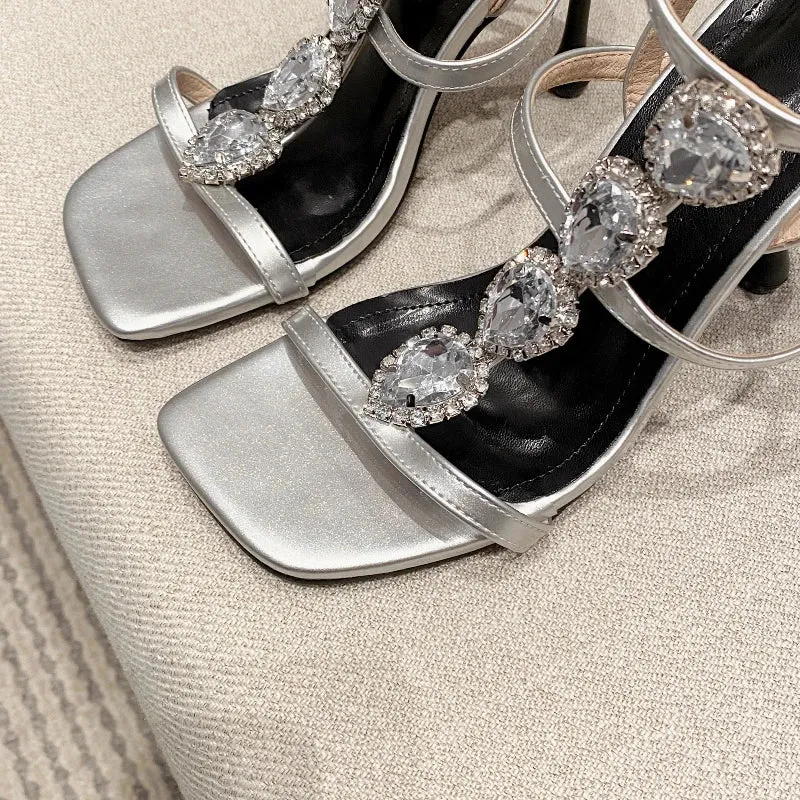 Sexy Versatile Retro Style Rhinestone High-heeled Sandals