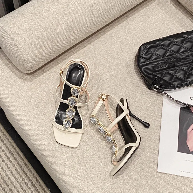 Sexy Versatile Retro Style Rhinestone High-heeled Sandals
