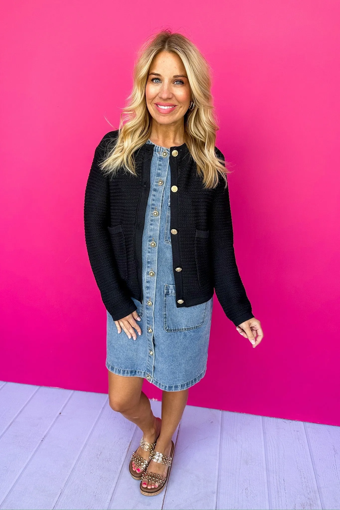 Shank Button Patch Pocket Light Denim Dress
