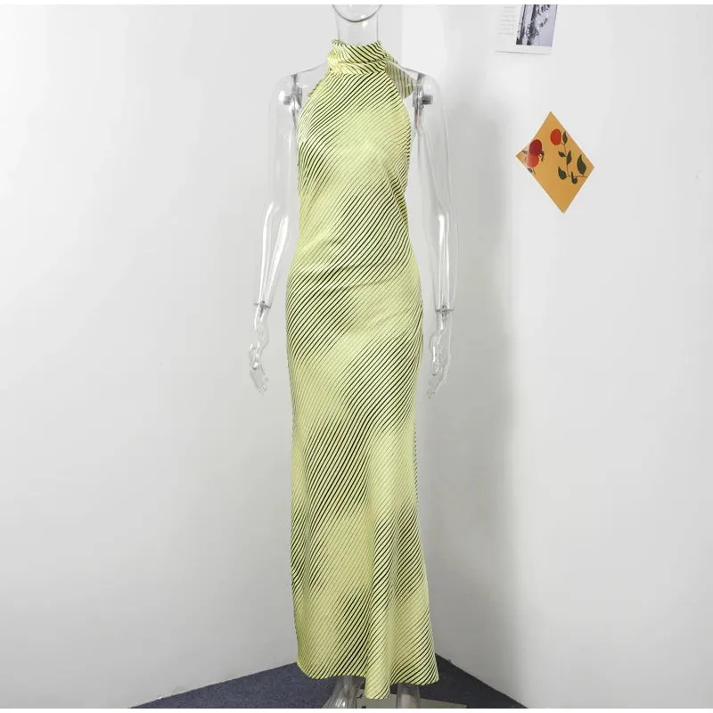 Sheath Satin Striped Maxi – Backless and Bold