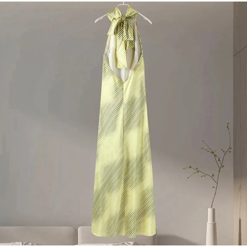 Sheath Satin Striped Maxi – Backless and Bold