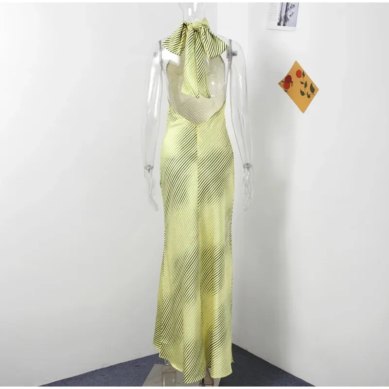 Sheath Satin Striped Maxi – Backless and Bold