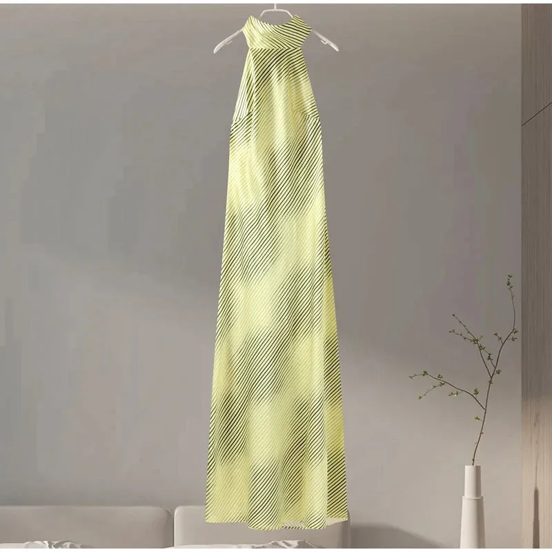 Sheath Satin Striped Maxi – Backless and Bold