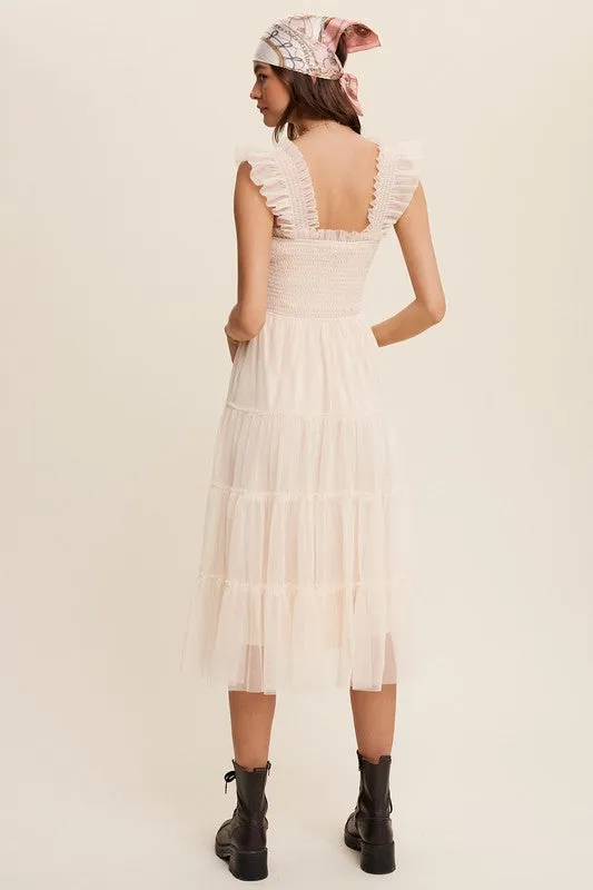 Sheer Delight Mesh Ruffle Midi Dress