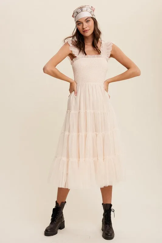 Sheer Delight Mesh Ruffle Midi Dress