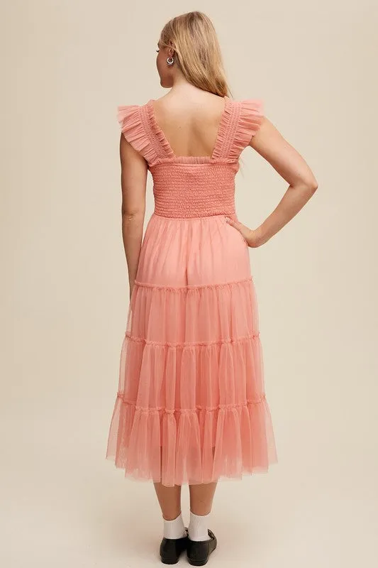 Sheer Delight Mesh Ruffle Midi Dress