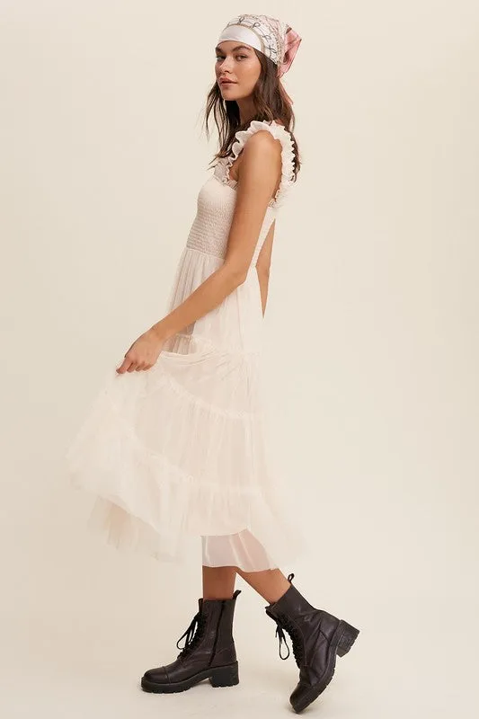 Sheer Delight Mesh Ruffle Midi Dress