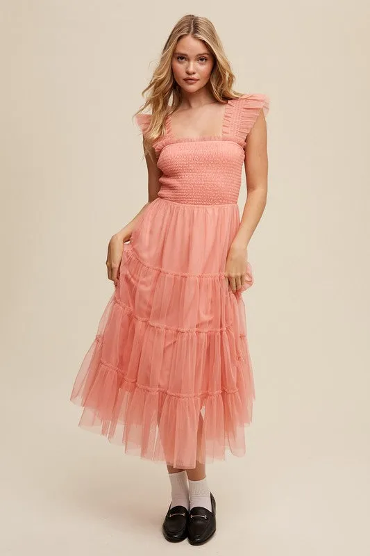 Sheer Delight Mesh Ruffle Midi Dress