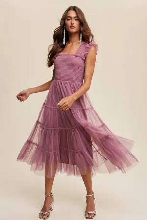 Sheer Delight Mesh Ruffle Midi Dress