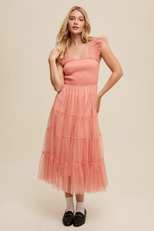 Sheer Delight Mesh Ruffle Midi Dress
