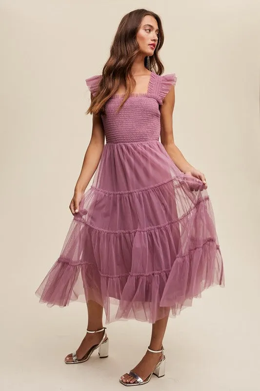 Sheer Delight Mesh Ruffle Midi Dress